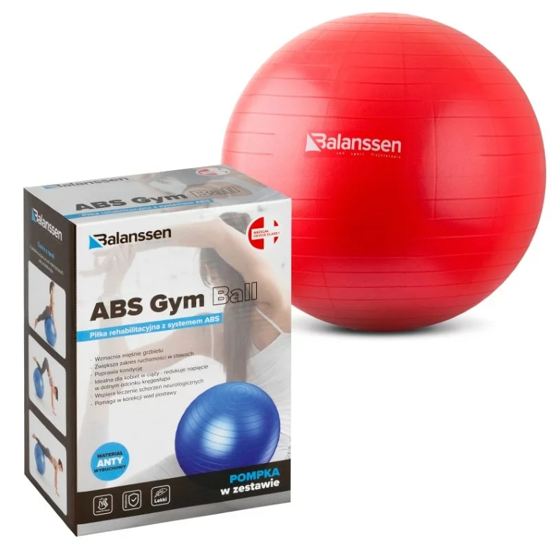 Piłka gimnastyczna rehabilitacyjna do ćwiczeń 65 cm z systemem ABS i pompką w zestawie GYM BALL Balanssen
